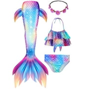 2025 Girls Swimming Mermaid Tail 4 Pcs Sets Kids Mermaid Swimwear